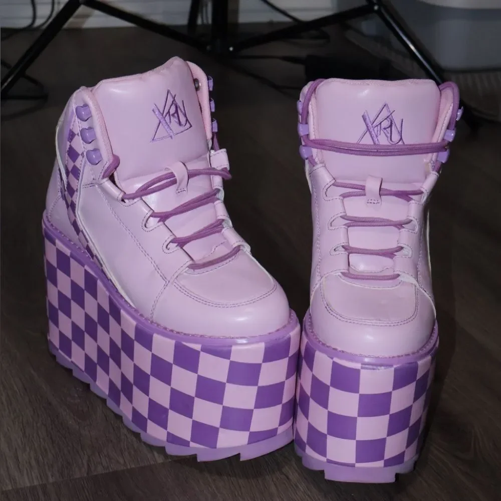 PINK/LAVENDER QOZMO CHECKERPLATFORM SNEAKERS womens 5 - Picture 1 of 12